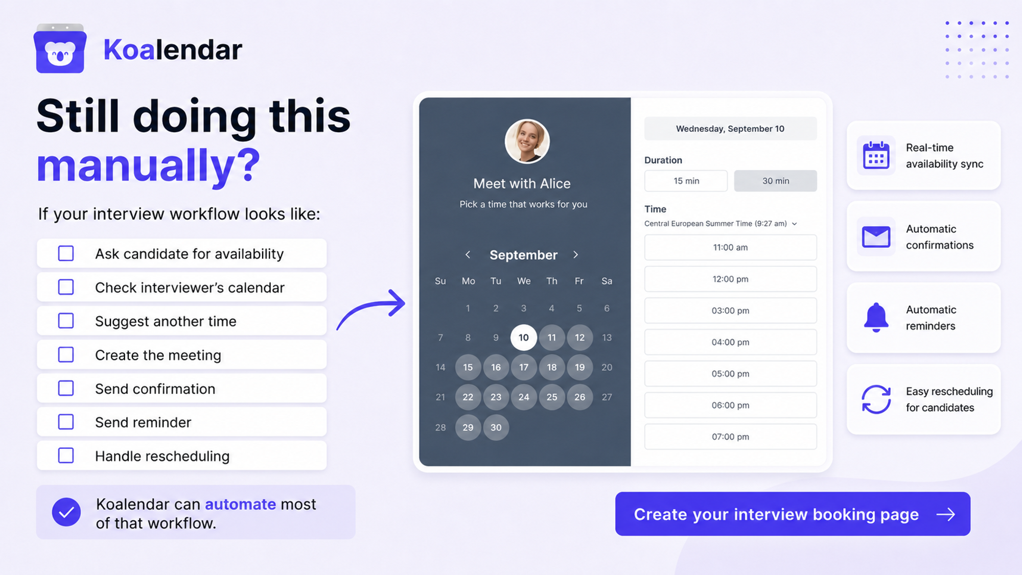Koalendar smart scheduling with interview confirmation email